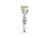 White gold Fancy Yellow Emerald Cut Diamond  Halo Twist Band Solitaire Prong Setting Ring_51