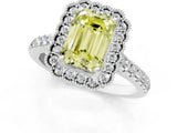 White gold Fancy Yellow Emerald  Cut Diamond Milgrain Floral Halo Engagement Ring with Pavé Band_16