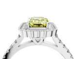 White gold Fancy Yellow Emerald  Cut Diamond Milgrain Floral Halo Engagement Ring with Pavé Band_19