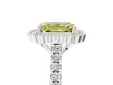 White gold Fancy Yellow Emerald  Cut Diamond Milgrain Floral Halo Engagement Ring with Pavé Band_20