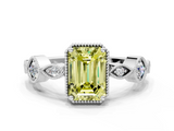 White gold Fancy Yellow Emerald  Cut Diamond Milgrain Marquise Band with Prong Setting_3