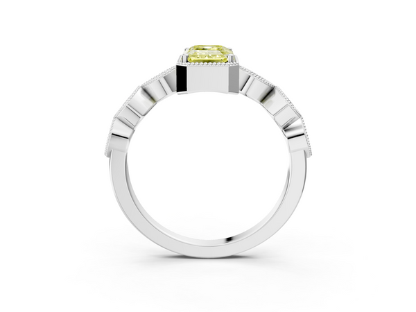 White gold Fancy Yellow Emerald  Cut Diamond Milgrain Marquise Band with Prong Setting