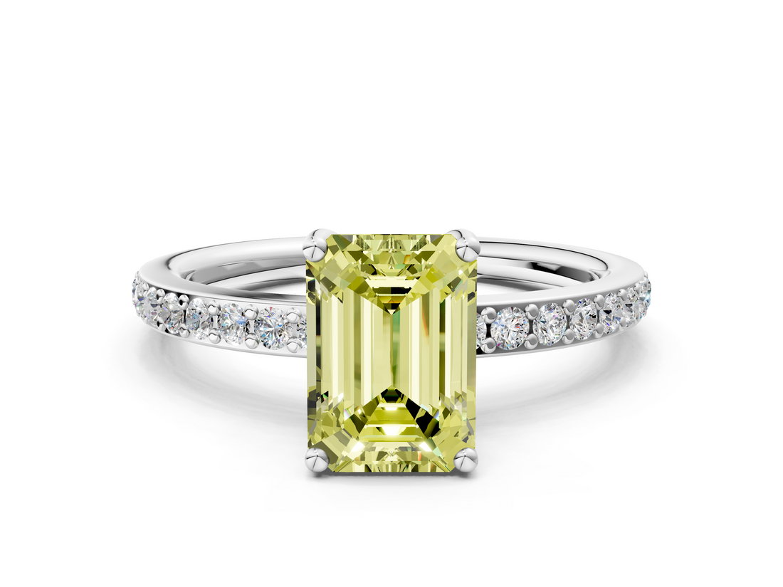 White gold Fancy Yellow Emerald  Cut Diamond Pavé Band Ring with Four-Prong Setting_24