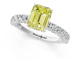 White gold Fancy Yellow Emerald Cut Diamond Pavé Band Solitaire Ring with Prong Setting_95