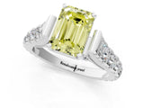 White gold Fancy Yellow Emerald  Cut Diamond Pavé Band Solitaire with Four-Prong Setting_16