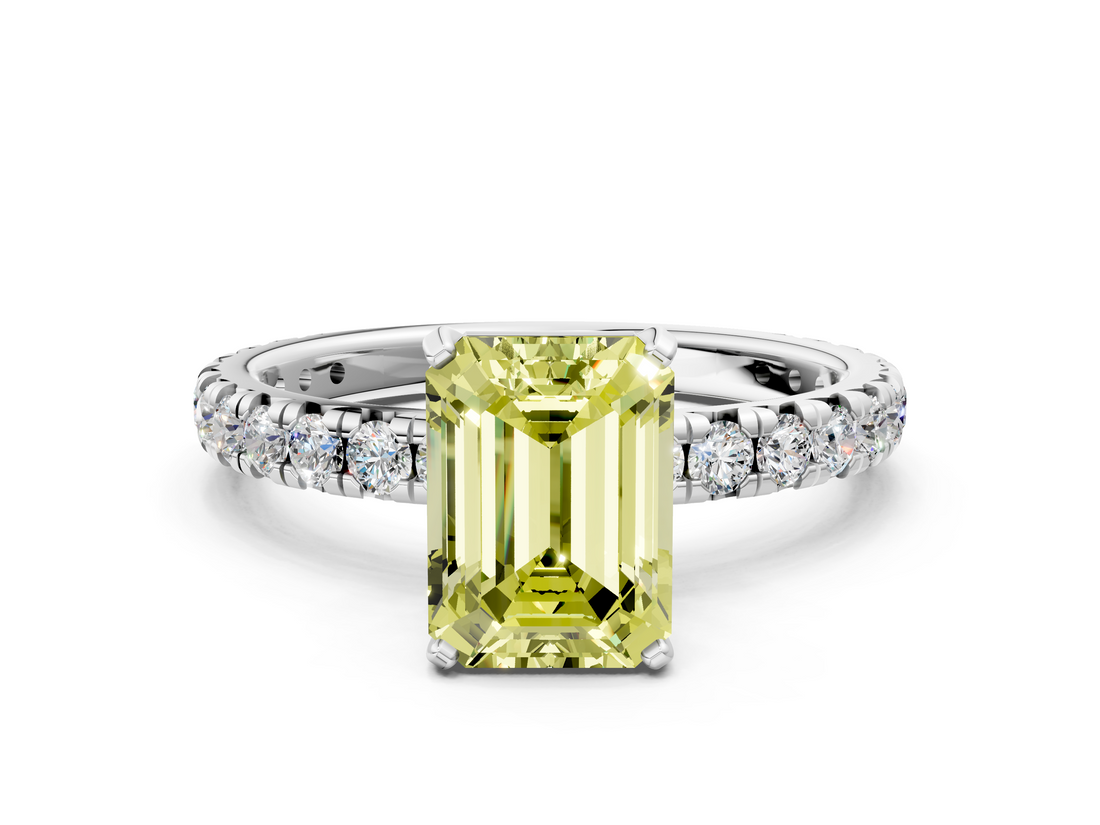 White gold Fancy Yellow Emerald  Cut Diamond Pavé Band with Four-Prong Setting_33
