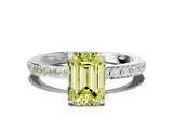 White gold Fancy Yellow Emerald Cut Diamond Pavé Engagement Ring with Round  Accents and Prong Setting_132