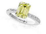 White gold Fancy Yellow Emerald Cut Diamond Pavé Engagement Ring with Round  Accents and Prong Setting_133