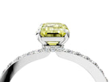 White gold Fancy Yellow Emerald Cut Diamond Pavé Engagement Ring with Round  Accents and Prong Setting_136