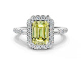 White gold Fancy Yellow Emerald Cut Diamond Pavé Halo Ring with Four-Prong Setting_60