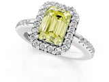 White gold Fancy Yellow Emerald Cut Diamond Pavé Halo Ring with Four-Prong Setting_61
