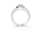 White gold Fancy Yellow Emerald Cut Diamond Pavé Halo Ring with Four-Prong Setting_63