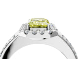 White gold Fancy Yellow Emerald Cut Diamond Pavé Halo Ring with Four-Prong Setting_64