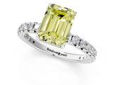 White gold Fancy Yellow Emerald Cut Diamond Pavé Solitaire Ring with Round Band and Prong Setting_20