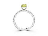 White gold Fancy Yellow Emerald Cut Diamond Pavé Solitaire Ring with Round Band and Prong Setting_22