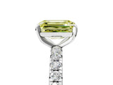 White gold Fancy Yellow Emerald Cut Diamond Pavé Solitaire Ring with Round Band and Prong Setting_24