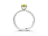 White gold Fancy Yellow Emerald Cut Diamond Pavé Solitaire Ring with Round Band and Prong Setting_46