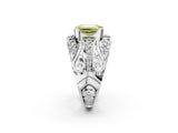 White gold Fancy Yellow Emerald Cut Diamond Pave Art Deco Split Shank Ring with Four-Prong Setting_2