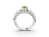 White gold Fancy Yellow Emerald Cut Diamond Pave Art Deco Split Shank Ring with Four-Prong Setting_3