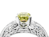 White gold Fancy Yellow Emerald Cut Diamond Pave Art Deco Split Shank Ring with Four-Prong Setting_4