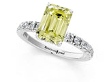 White gold Fancy Yellow Emerald Cut Diamond Pave Band Solitaire Ring with Round  and Prong Setting_131