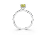 White gold Fancy Yellow Emerald Cut Diamond Pave Band Solitaire Ring with Round  and Prong Setting_133