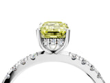 White gold Fancy Yellow Emerald Cut Diamond Pave Band Solitaire Ring with Round  and Prong Setting_134