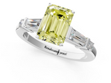 White gold Fancy Yellow Emerald  Cut Diamond Ring with Baguette Side Stones, Channel Set Band, and Four-Prong Setting_4