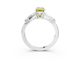 White gold Fancy Yellow Emerald  Cut Diamond Ring with Baguette Side Stones, Channel Set Band, and Four-Prong Setting_6