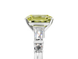 White gold Fancy Yellow Emerald  Cut Diamond Ring with Baguette Side Stones, Channel Set Band, and Four-Prong Setting_8