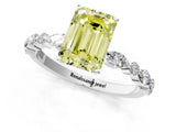 White gold Fancy Yellow Emerald Cut Diamond Ring with Marquise and Round  Side Stones and Four-Prong Setting_77