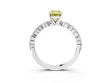 White gold Fancy Yellow Emerald Cut Diamond Ring with Marquise and Round  Side Stones and Four-Prong Setting_78
