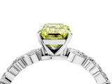 White gold Fancy Yellow Emerald Cut Diamond Ring with Marquise and Round  Side Stones and Four-Prong Setting_80