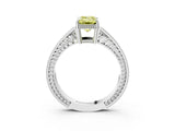 White gold Fancy Yellow Emerald Cut Diamond Ring with Milgrain Pavé Band and Four-Prong Setting_35