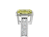 White gold Fancy Yellow Emerald Cut Diamond Ring with Milgrain Pavé Band and Four-Prong Setting_37