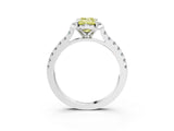 White gold Fancy Yellow Emerald Cut Diamond Ring with Pavé Band and Floral Prong Setting_63