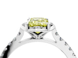 White gold Fancy Yellow Emerald Cut Diamond Ring with Pavé Band and Floral Prong Setting_67