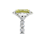 White gold Fancy Yellow Emerald Cut Diamond Ring with Pavé Band and Floral Prong Setting_68