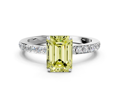 White gold Fancy Yellow Emerald  Cut Diamond Ring with Pavé Band and Four-Prong Setting_67