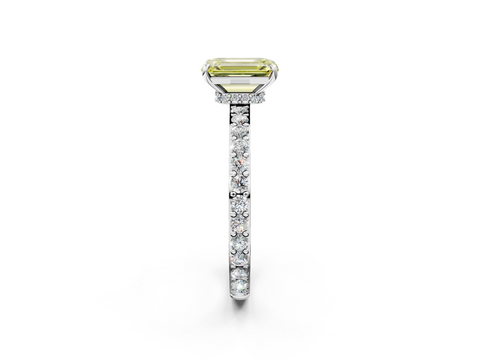 White gold Fancy Yellow Emerald  Cut Diamond Ring with Pavé Band and Four-Prong Setting_69