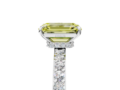 White gold Fancy Yellow Emerald  Cut Diamond Ring with Pavé Band and Four-Prong Setting_72