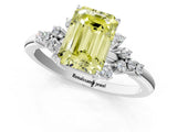 White gold Fancy Yellow Emerald Cut Diamond Ring with Side Stones and Four-Prong Setting_123
