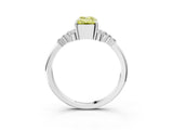 White gold Fancy Yellow Emerald Cut Diamond Ring with Side Stones and Four-Prong Setting_125