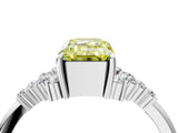 White gold Fancy Yellow Emerald Cut Diamond Ring with Side Stones and Four-Prong Setting_126