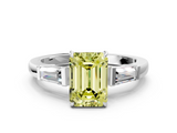 White gold Fancy Yellow Emerald  Cut Diamond Ring with Tapered Baguette Side Stones in Four-Prong Setting_3