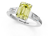 White gold Fancy Yellow Emerald  Cut Diamond Ring with Tapered Baguette Side Stones in Four-Prong Setting_4