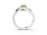 White gold Fancy Yellow Emerald  Cut Diamond Ring with Tapered Baguette Side Stones in Four-Prong Setting_6