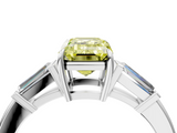 White gold Fancy Yellow Emerald  Cut Diamond Ring with Tapered Baguette Side Stones in Four-Prong Setting_7