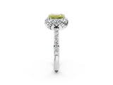 White gold Fancy Yellow Emerald Cut Diamond Scalloped Halo Engagement Ring with Round Shared Prong Band_26