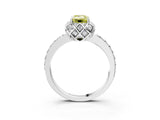 White gold Fancy Yellow Emerald Cut Diamond Scalloped Halo Engagement Ring with Round Shared Prong Band_27